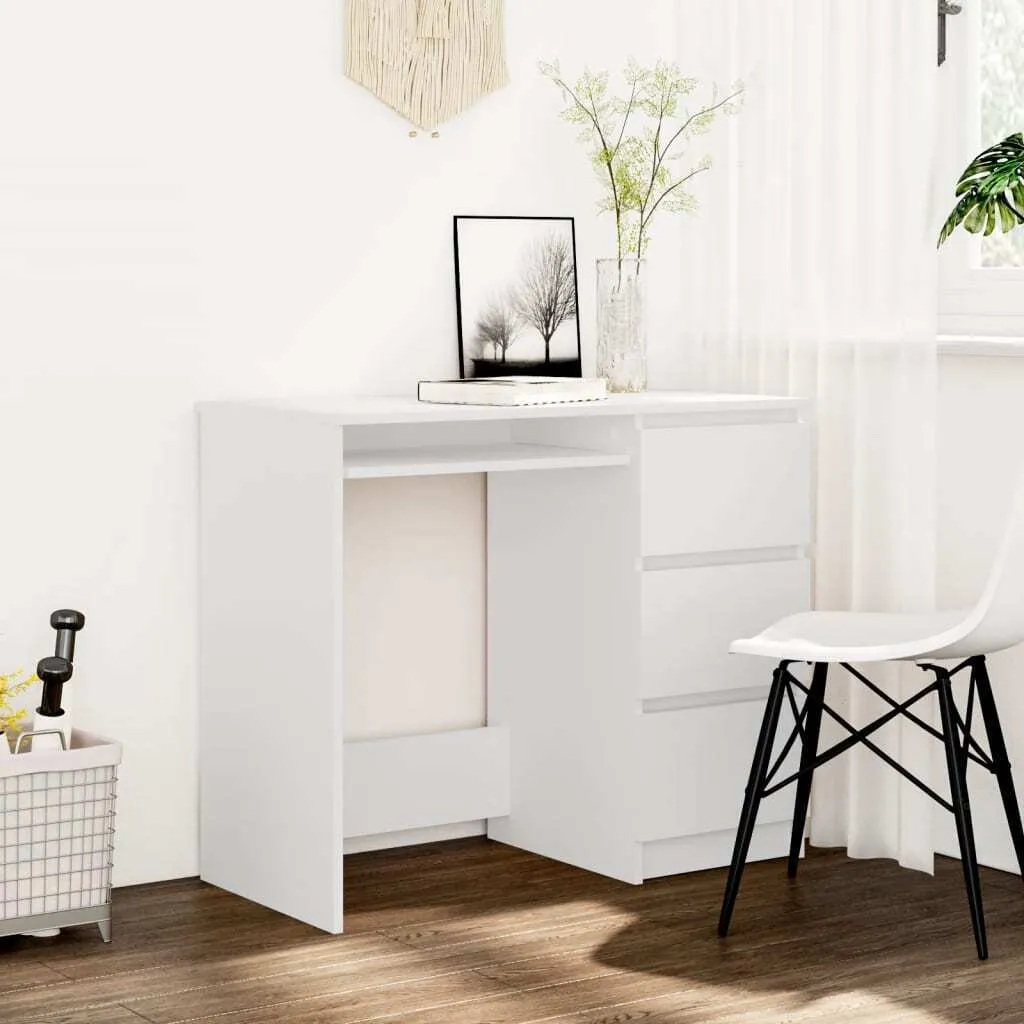 The Living Store Scrivania bianca 90x45x76 cm Materiale a base di legno