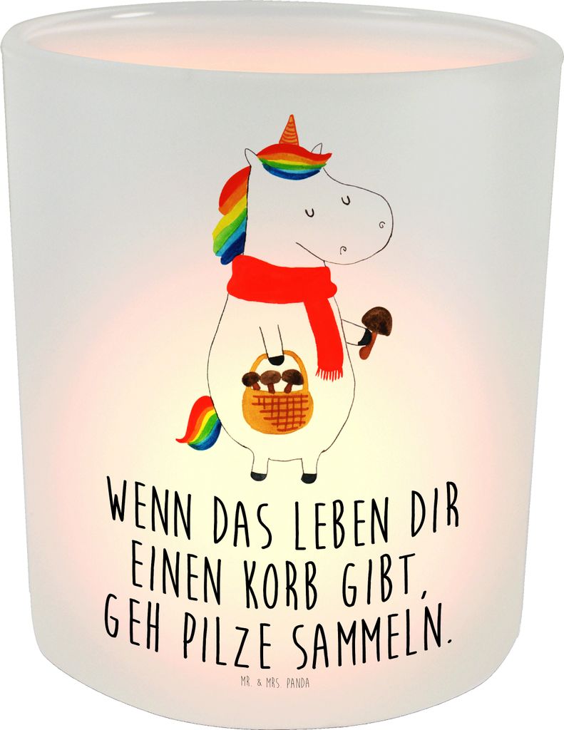 Mr. & Mrs. Panda Teelichthalter Einhorn Pilz - Transparent - Geschenk, Glas, Motivation, Unicorn, Windlicht aus, Kerzenhalter, Einhörner, Pilze, S...