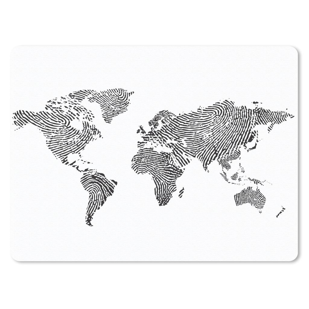 MuchoWow Mauspad Mousepad Weltkarte - Fingerabdruck - Schwarz - Weiß 23x19 cm - Mousepads - Maus Mat - Pad - Mausunterlage - Schreibtischunterla...