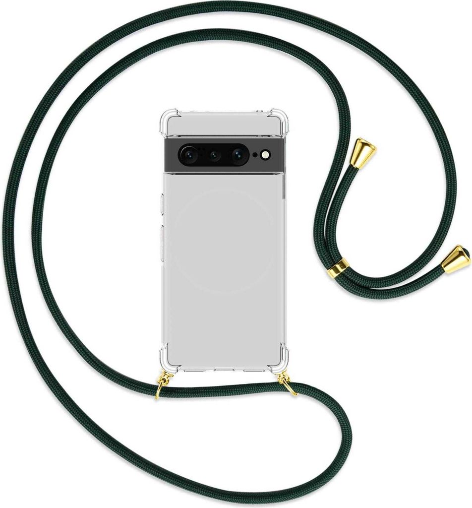 Handykette Backcover-Schutzhülle mit Band (Metall goldfarben) für Google Pixel 7 Pro - dunkelgrün