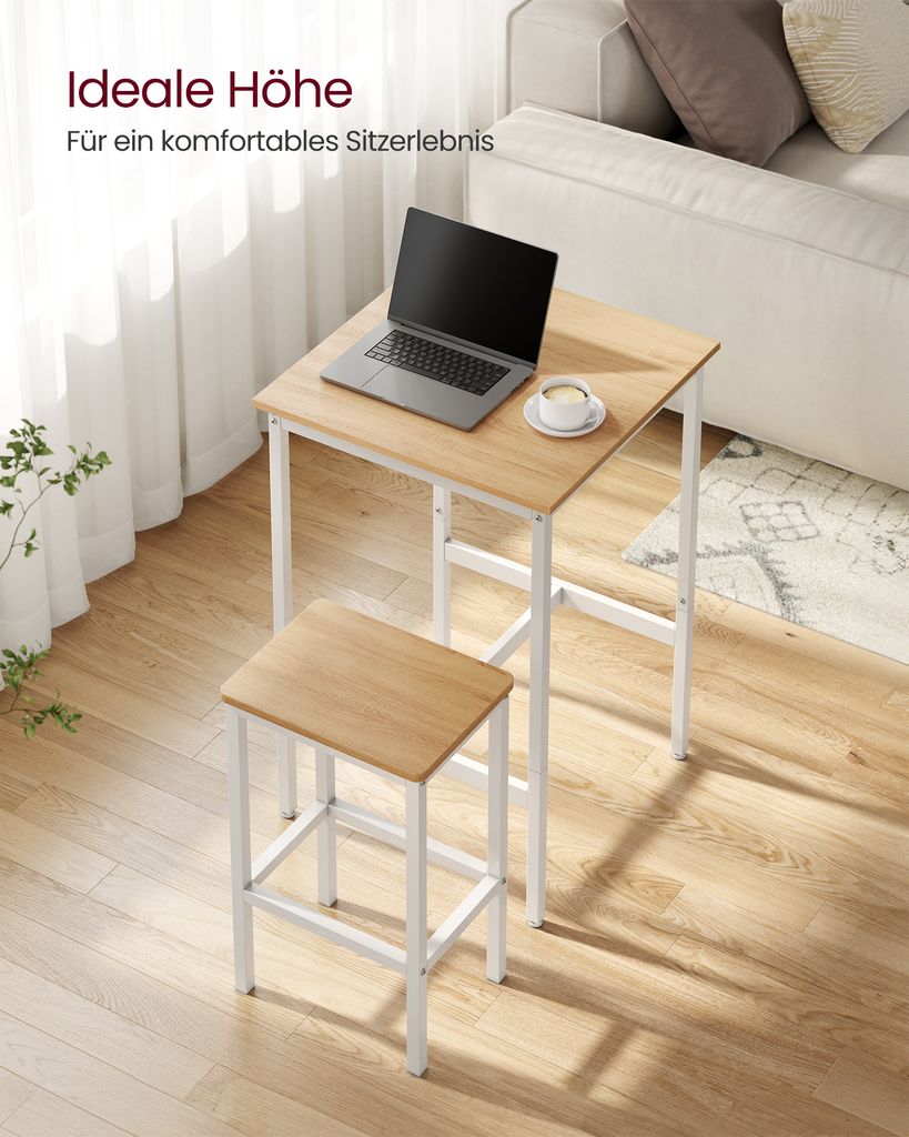VASAGLE Bartisch-Set mit 2 Barhockern, 60 x 60 x 90 cm, Produktbild 7