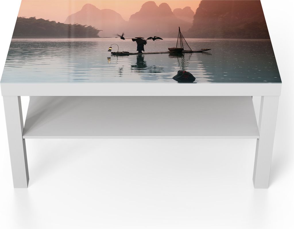 DEQORI Couchtisch 90x55 cm Weiß 'Fluss der Stille' Glas Beistelltisch Glastisch modern