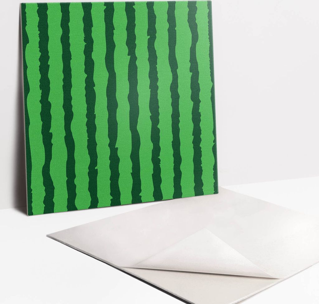 Fliesenaufkleber Set - 9 Stück Selbstklebende PVC Fliesen-Designs - Für Bad und Küche 30 x 30 - Grüne Zeichnung Wassermelone