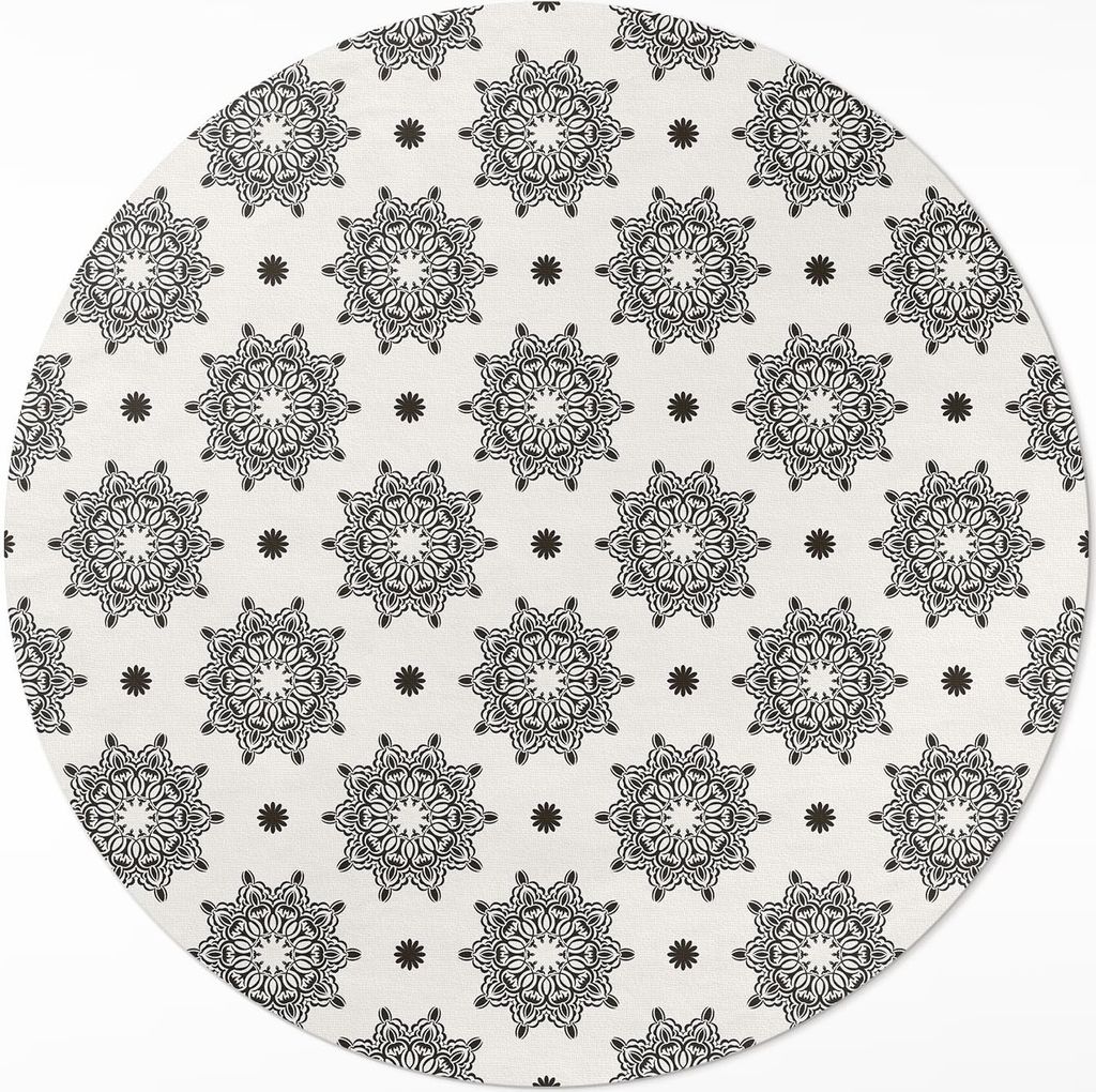 Kleine Mandalas, orientalisches Boho-Muster – Vinyl Fußmatte – Ø 120cm – Rutschfest – Pflegeleicht & Langlebig