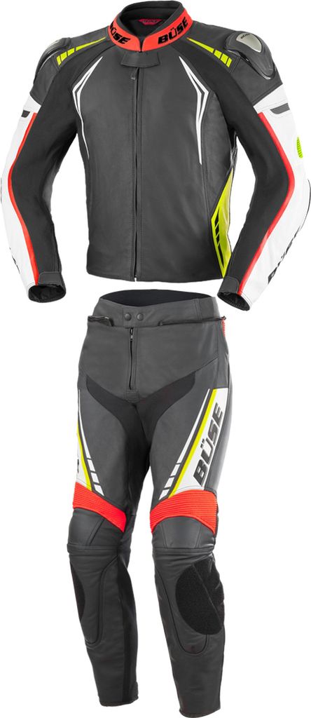 Büse Silverstone Pro 2-Teiler Damen Motorrad Lederkombi, schwarz/weiß/rot/gelb, 42