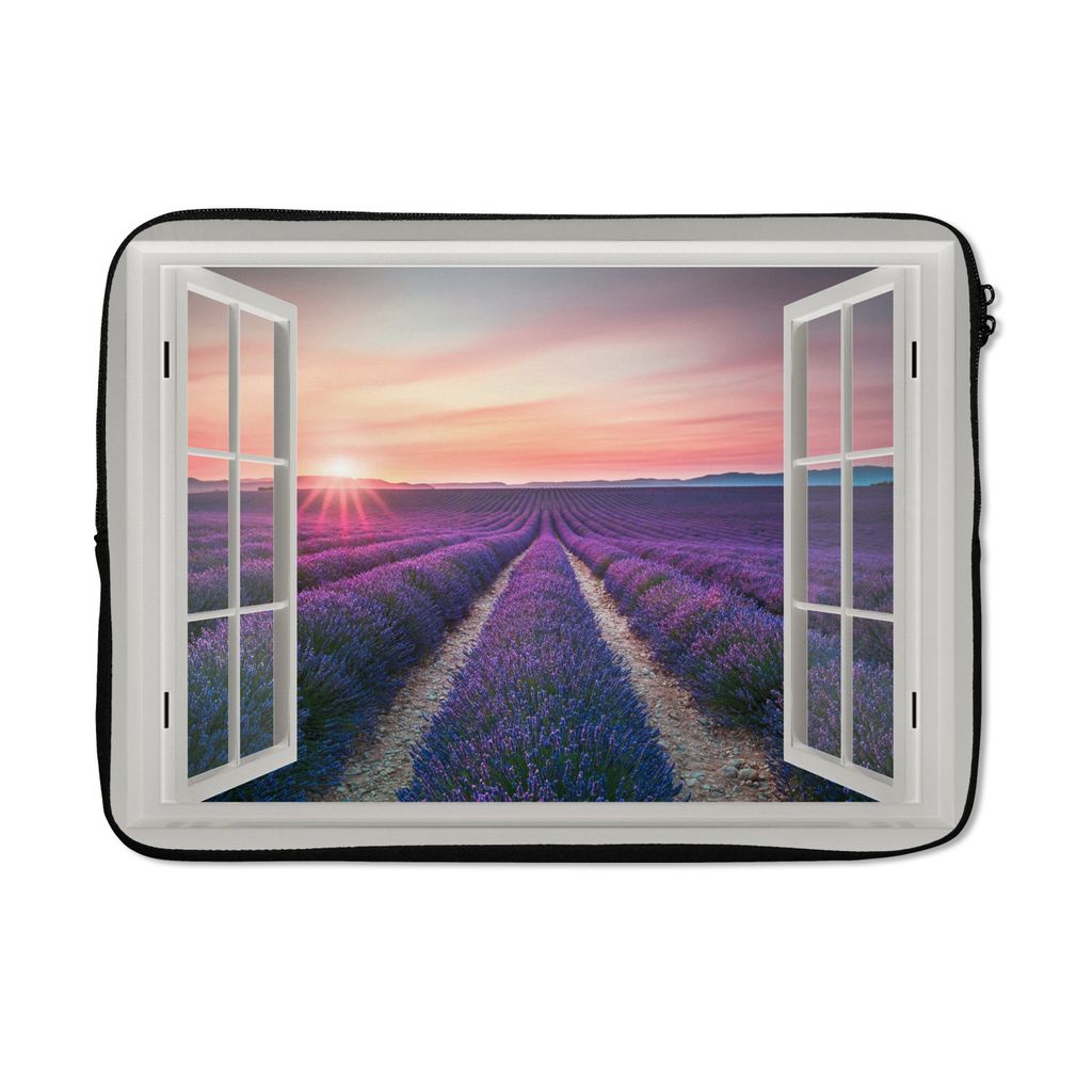 MuchoWow Laptop Hülle 14 ZollVista - Sonnenuntergang - Lavendel Laptoptasche - Laptoptasche - Stoßsicher - Schutzhaube