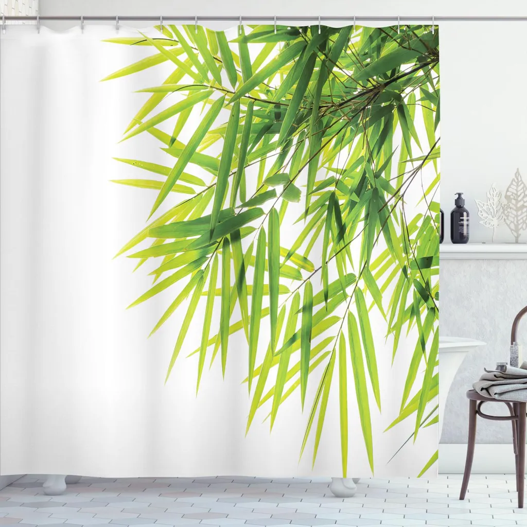 Tenda Doccia Bambù Verde 175x220 - Kit Completo con Ganci ABAKUHAUS