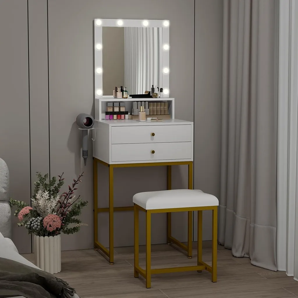 Table de maquillage Fullwatt avec tabouret et miroir lumineux LED