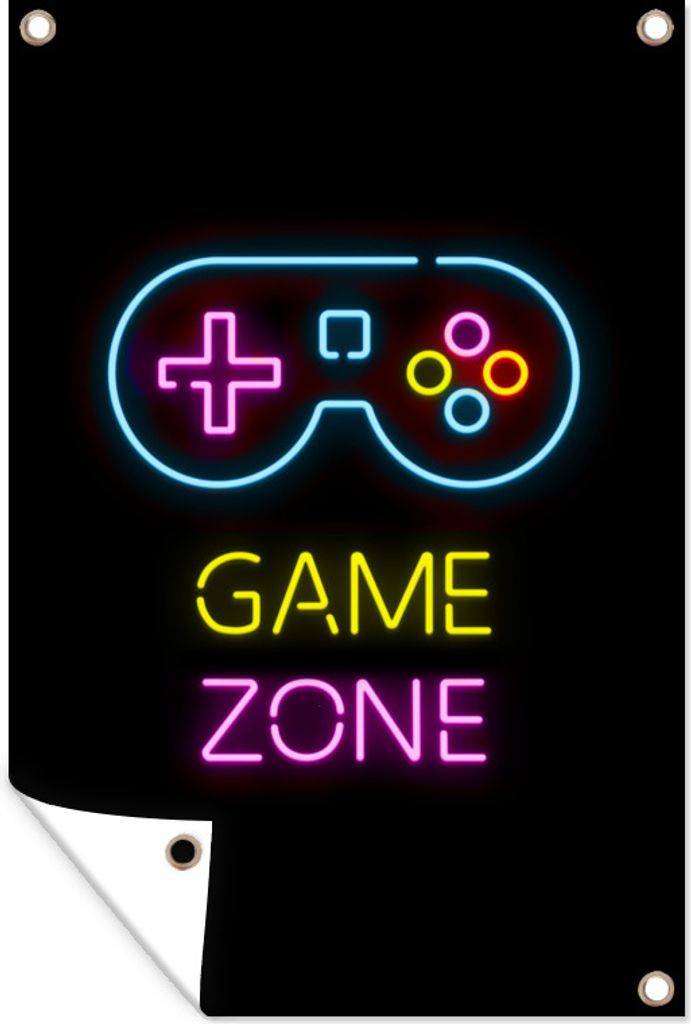 MuchoWow 80x120 cm Outdoor-Poster Gartendeko Sichtschutz Garten Poster für den Garten Controller - Spiel - Neon - Schwarz - Zitate - Spielzone