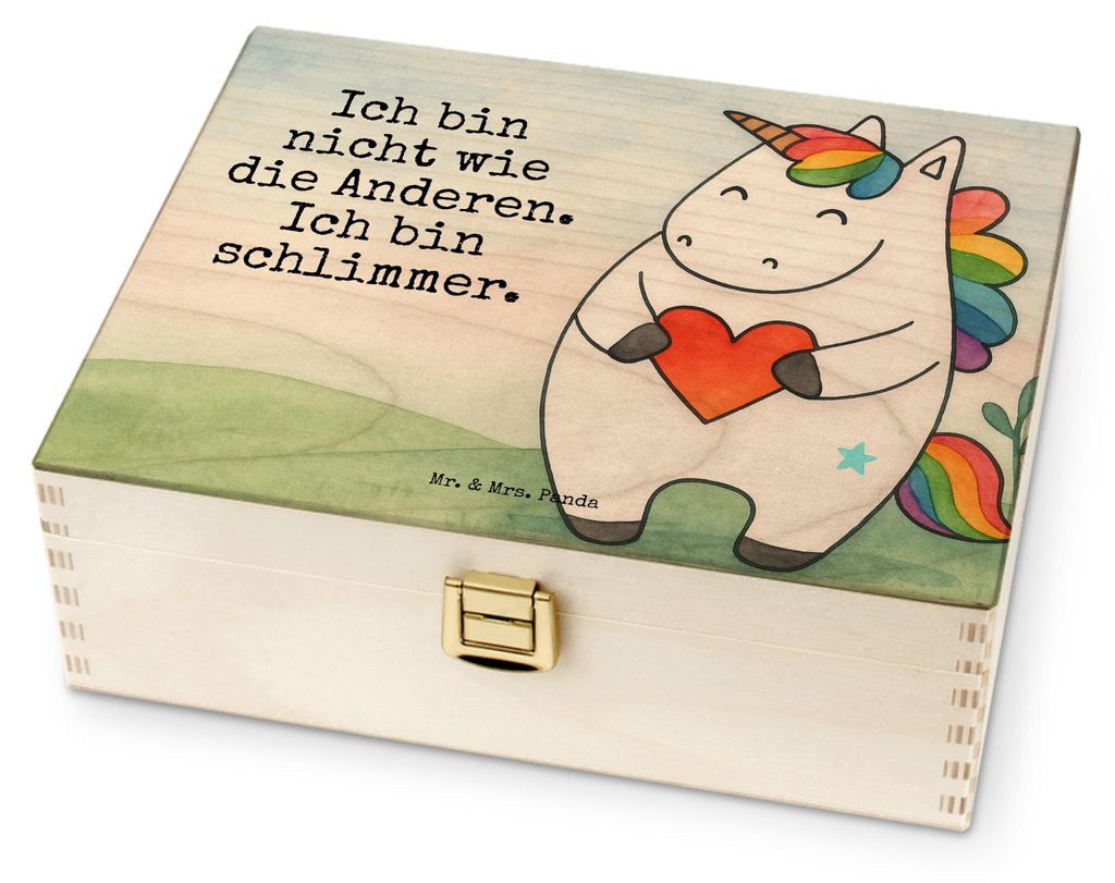 Mr. & Mrs. Panda teebox holz Einhorn Herz Design - Weiß - Geschenk, für Paare, Lustig, Unicorn, Tee Beutel Halter, Teebeutel Aufbewahrung, Box, E...