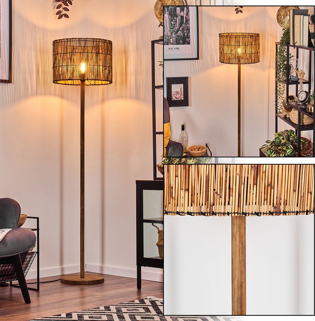 Obenetto skandinavische Stehlampe aus Holz/Metall/Bambus in Naturfarben/Schwarz