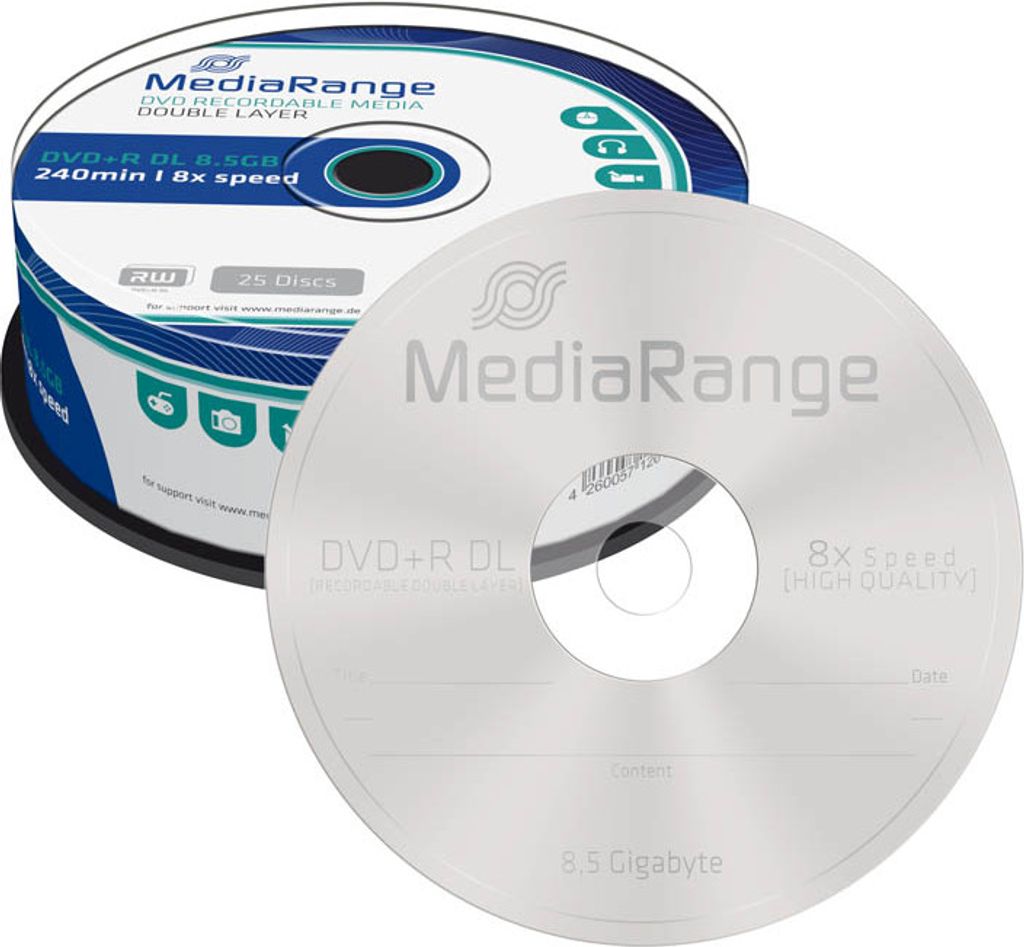 MediaRange DVD+R 8.5GB 25pcs broche double couche Image du produit 