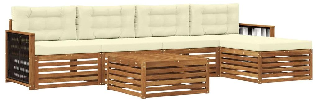 vidaXL Outdoor-Sofagarnitur mit Kissen 6 pcs Natur und Creme