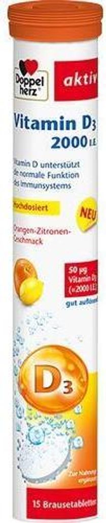 DOPPELHERZ Vitamin D3 2000 I.E. Brausetabletten 15 Stück PZN 15616801