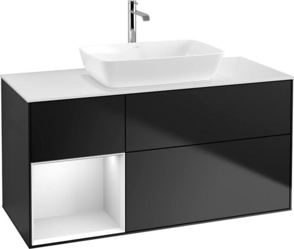 V&B Waschtischunterschrank Finion 120cm, Pl w m, Reg wh. m Lac, bla m Lac