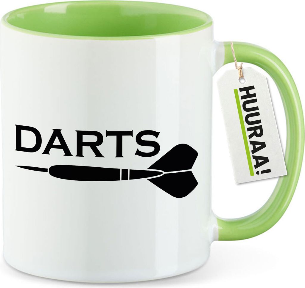 Huuraa Kaffeetasse Darts Dartpfeil 330ml Grün Keramik Kaffeebecher Geschenkidee