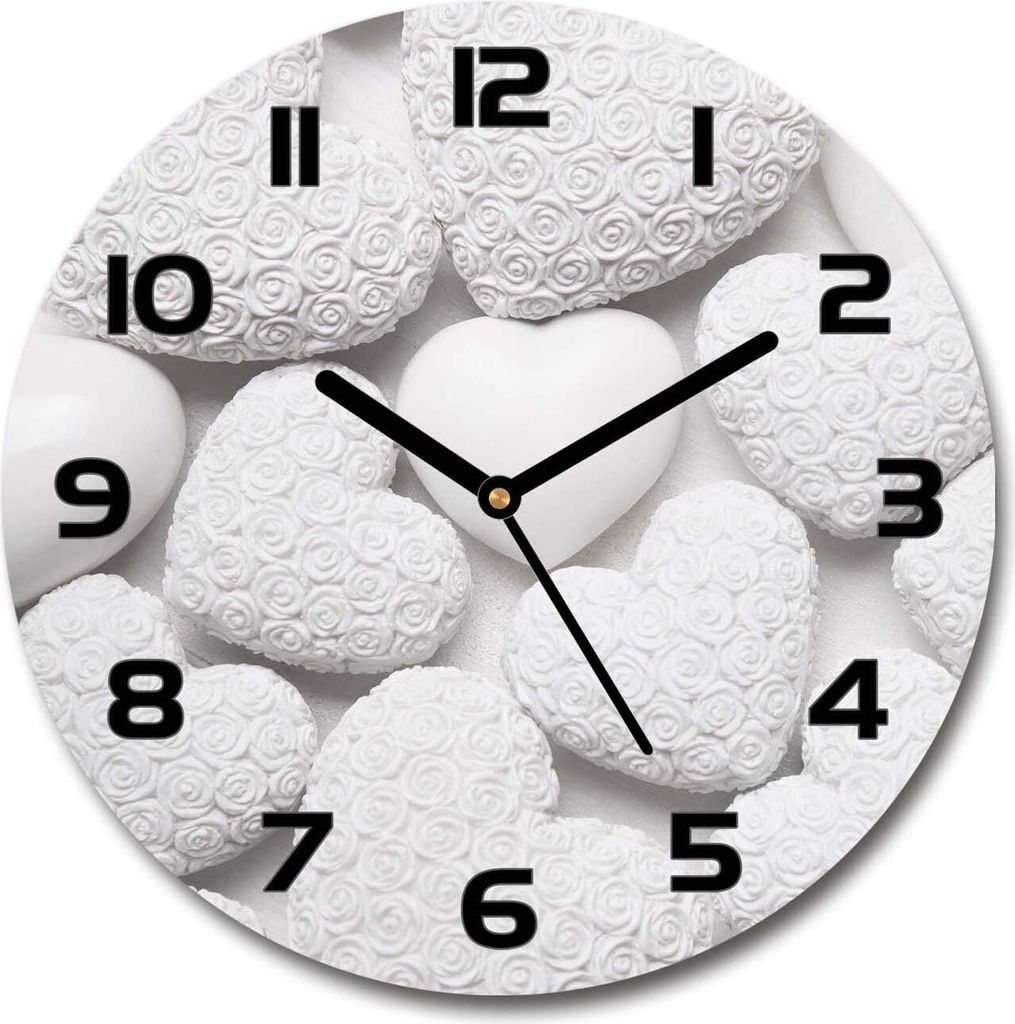 Wanduhr aus Glas 30fi Glasbild Glasuhr Gehärtetes Glas - schwarze-zeiger - White background with hearts