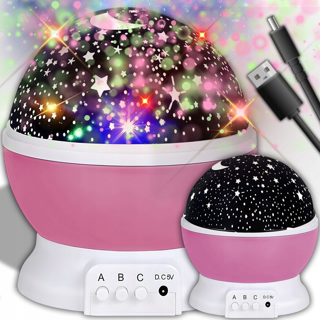 2-In-1 Nachttischlampe - 360° Led Sternenprojektor, 8 Farben, Rosa, Für Baby