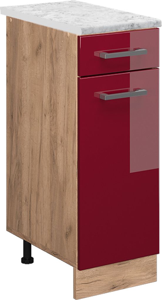 Küchenunterschrank Vicco R-Line Rot Hochglanz 30 cm AP Marmor, Model 46873