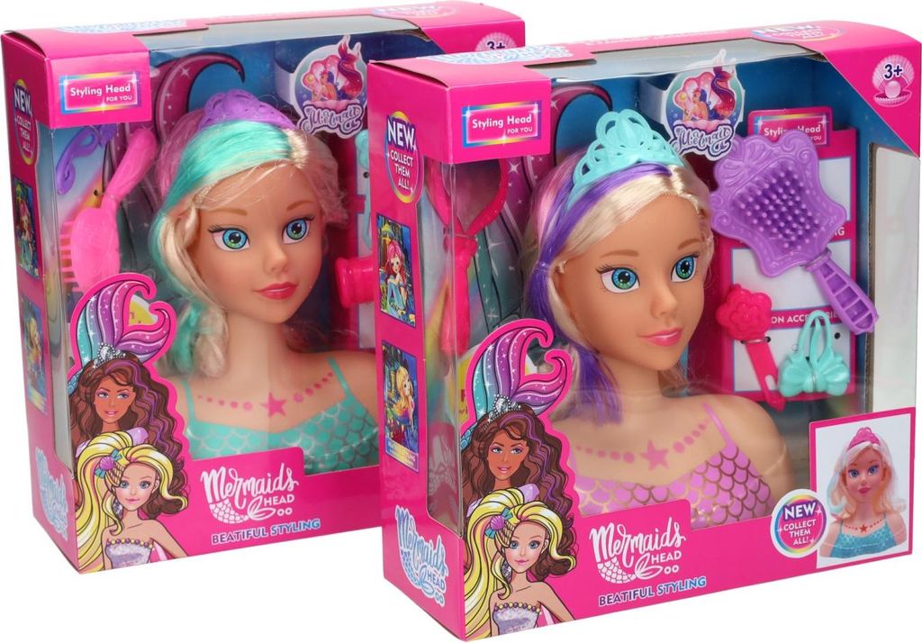 Jonotoys Meerjungfrau Frisierkopf Spielzeug mit Zubehör für Kinder