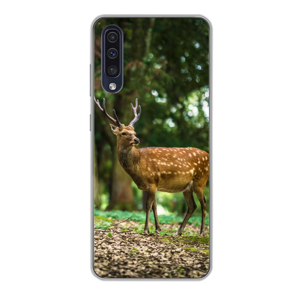 MuchoWow Handyhülle Schutzhülle Hülle für Samsung Galaxy A50 Rotwild - Wald - Tier Silikon Softcase Handy Hülle - Mobiltelefonhülle