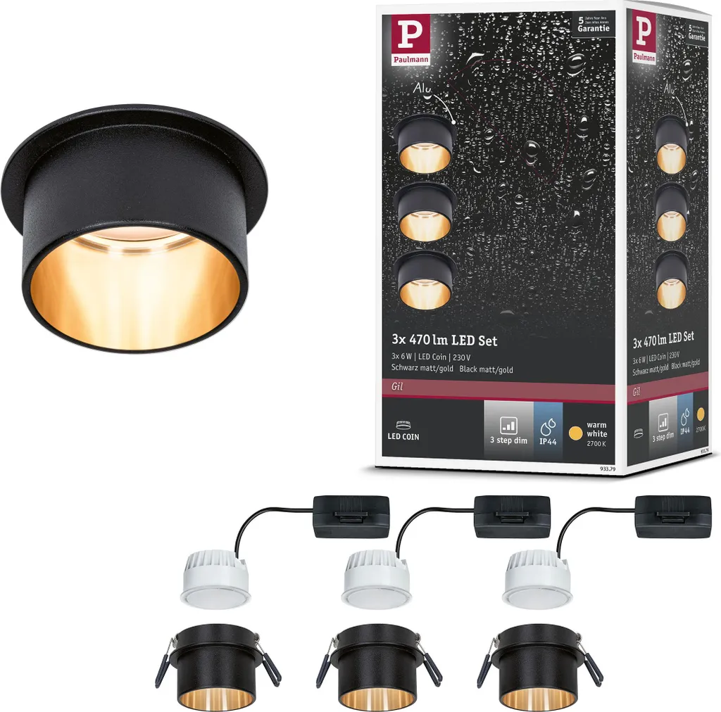 Set 3 Faretti LED Paulmann Gil | IP44 Dimmerabili Senza Dimmer