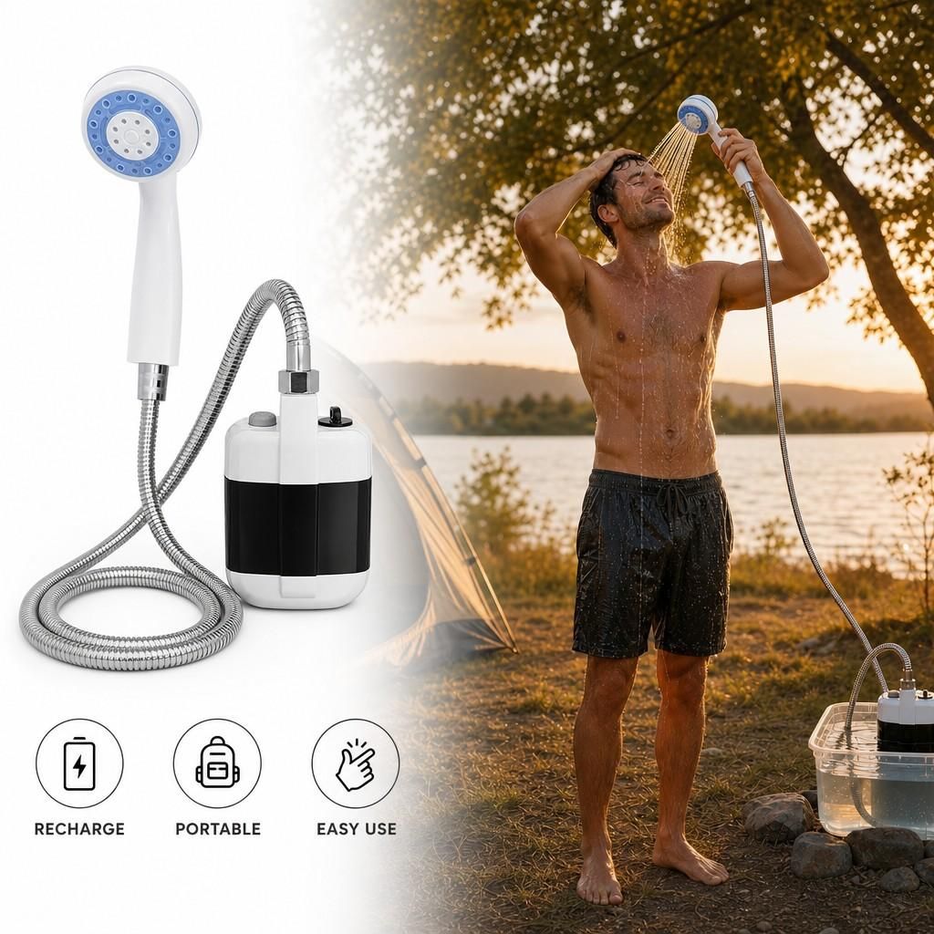 Campingdusche mit Pumpe, mobile Dusche für Camping, wiederaufladbar - ShowerPod