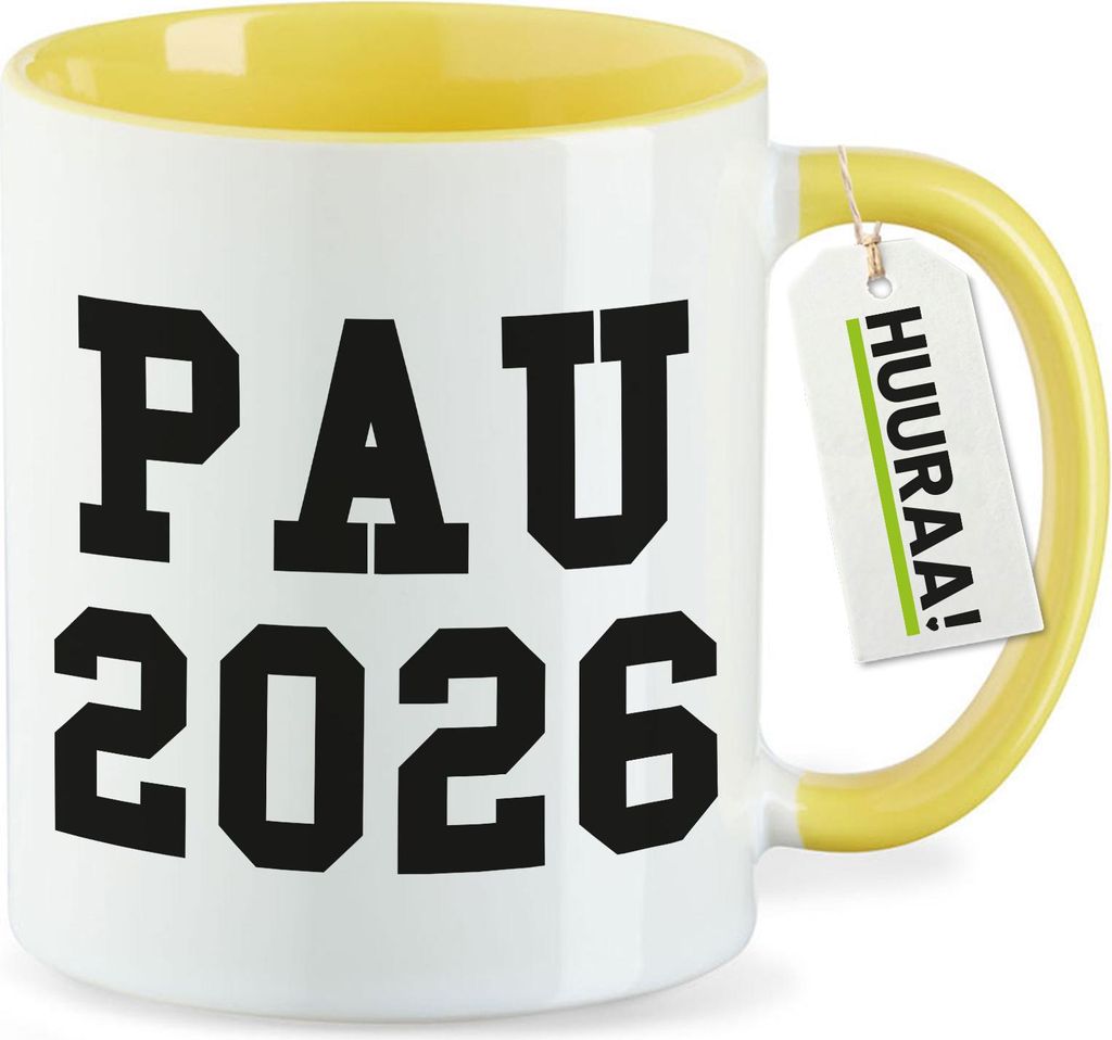 Huuraa Kaffeetasse PAU 2026 Abschluss Spanien 330ml Gelb Keramik Kaffeebecher Geschenkidee