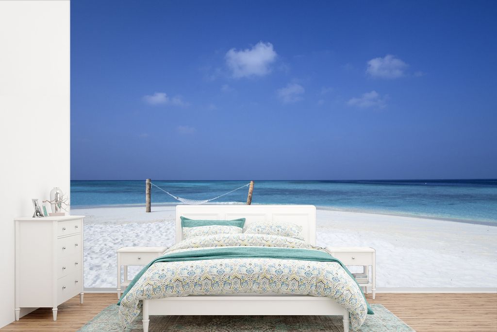 MuchoWow Fototapete für Wohnzimmer oder Schlafzimmer Wandtapete Vinyl Motivtapete Strand - Hängematte - Himmel - 420x280 cm - Zimmer für Kinder