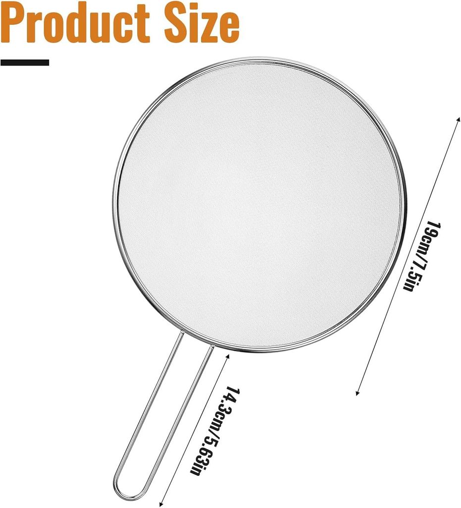 Pfannenspritzschutz 1 Stück, Edelstahl Fettspritzschutz Für Bratpfannen, Durchmesser 19 Cm Mit Langem Griff Für Sicheren Hitzeschutz