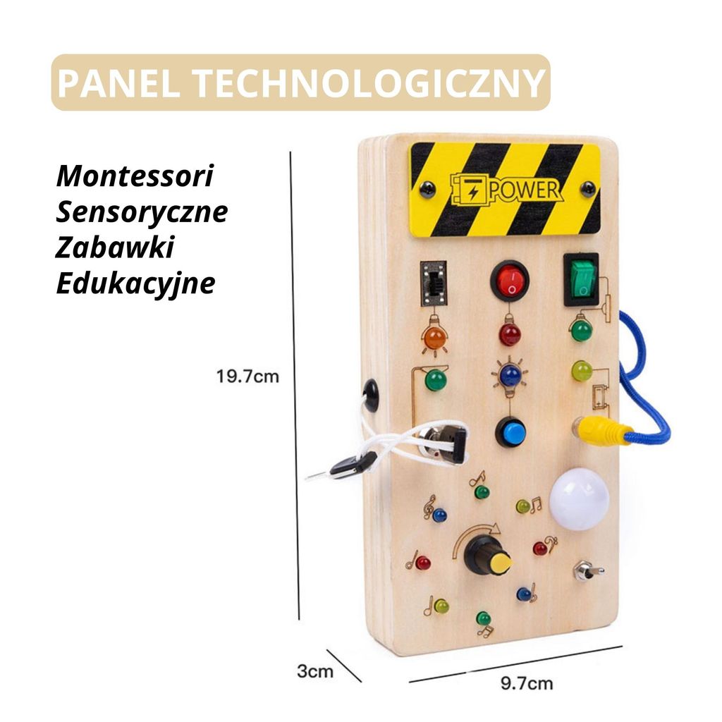 Zabawka sensoryczna Montessori z drewna – Panel Busy Board Zdjęcie produktu 