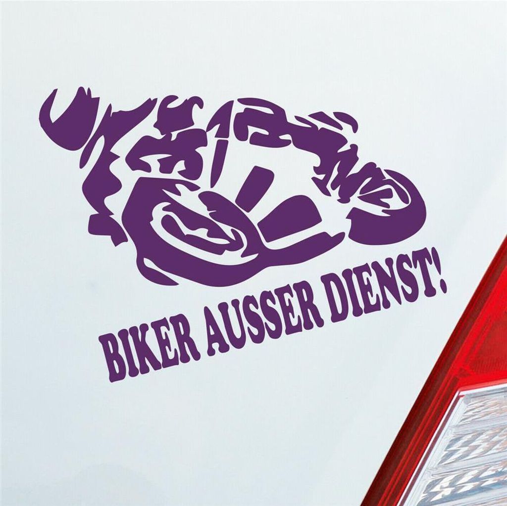 Auto Aufkleber Motorrad Biker ausser Dienst! Moped Bike Mopped 12x10 cm Lila Sticker Heckscheibenaufkleber
