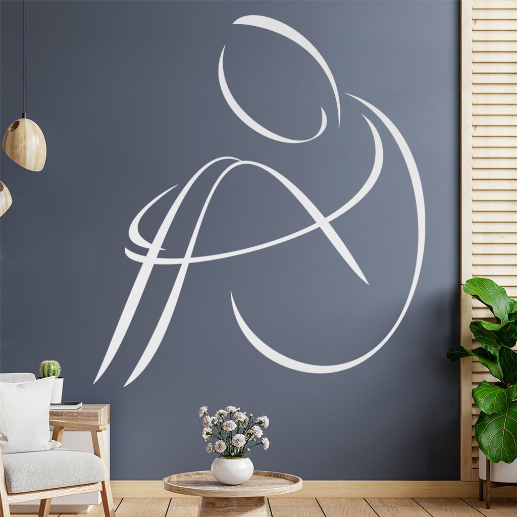 Mensch sitzend - Linien Wandtattoo in 6 Größen - Wandaufkleber Wall Sticker - Dekoration, Küche, Wohnzimmer, Schlafzimmer, Badezimmer