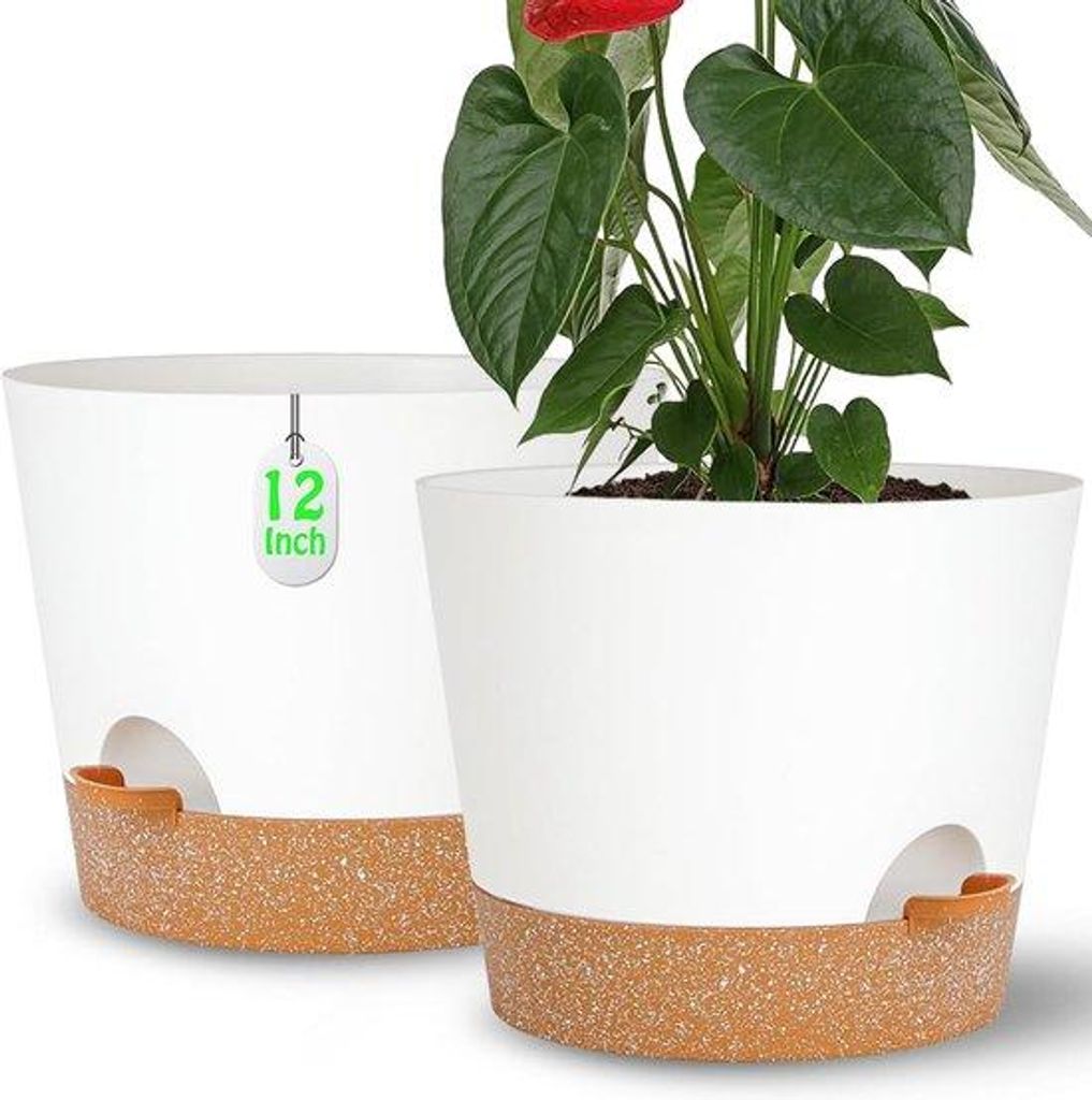 Große Selbstbewässernde Pflanzenkübel weiß 30cm