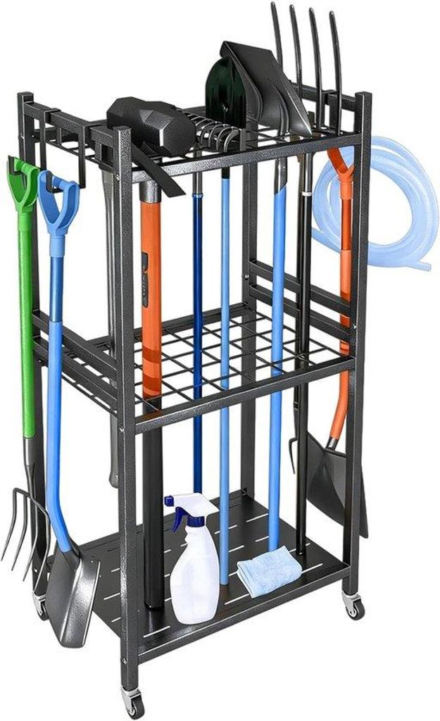Famanu Organizer mit 42 Fächern – Praktisches Set mit Wandclips und 4 Haken, ideal für Garage und Garten (schwarz)