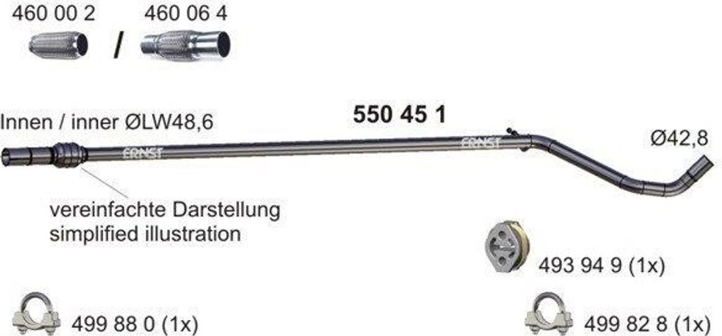 ERNST Abgasrohr Auspuffrohr für FORD KA (RU8) 550451