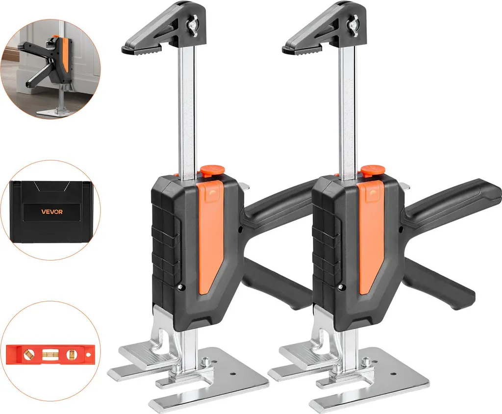 VEVOR martinetto a braccio salva-lavoro 2 pz. portata 200 kg, sollevamento fino a 195 mm, strumento di sollevamento manuale con livella magnetica, 2 modalità di regolazione, per porte finestre mobili lavorazione del legno, nero