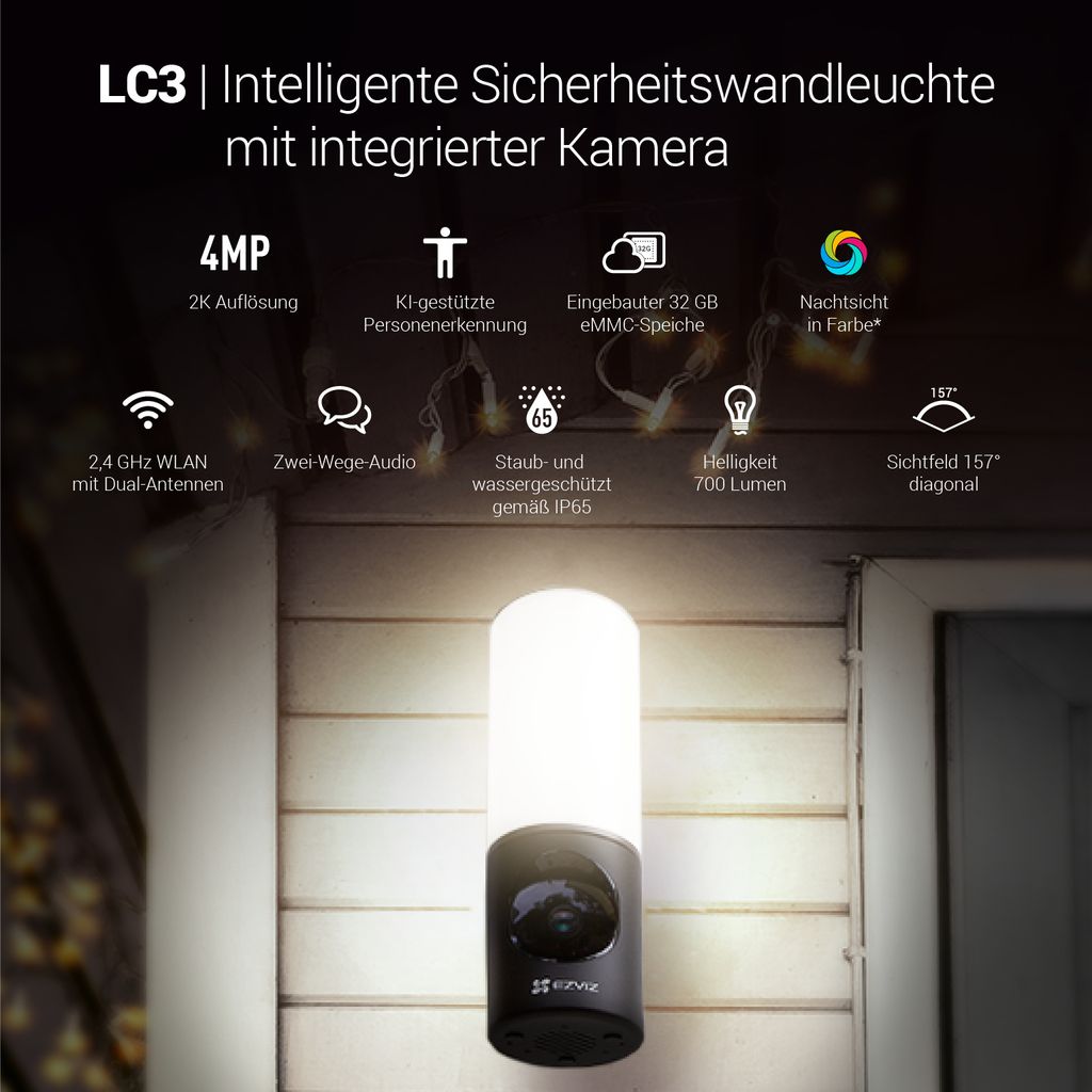 EZVIZ LC3 Intelligente Sicherheitswandleuchte mit Produktbild 20