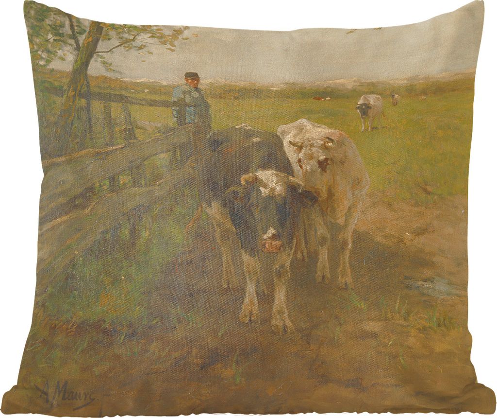 MuchoWow Zierkissen Sofakissen Wohnzimmer Dekokissen 45x45 cm Der Milchwagen - Gemälde von Anton Mauve - Schlafpolster - Polster für das Sofa