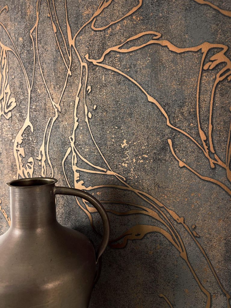 NEWROOM Tapete Fozia Black Copper Schwarz Vliestapete - Modern Grafik Linien Germany