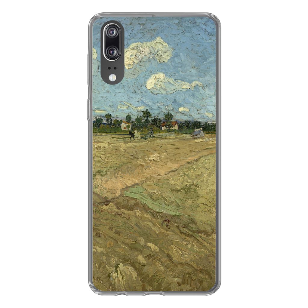 MuchoWow Handyhülle Schutzhülle Hülle für Huawei P20 Gepflügte Felder - Vincent van Gogh Silikon Softcase Handy Hülle - Hardcover