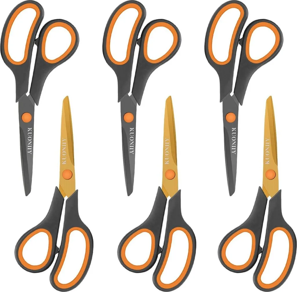 KUONIIY Ciseaux 20,3 cm Revêtement Titane Soft-Grip - Lot de 6 Pièces