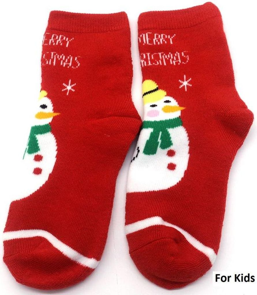 Rote Weihnachtssocken für Kinder mit Schneemann - Größe 33-38