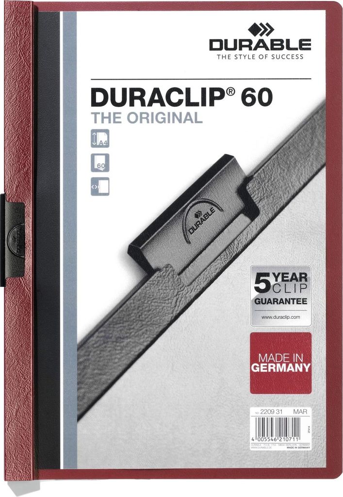 DURABLE Klemmmappe DURACLIP 60 A4, 220931 aubergine/dunkelrot