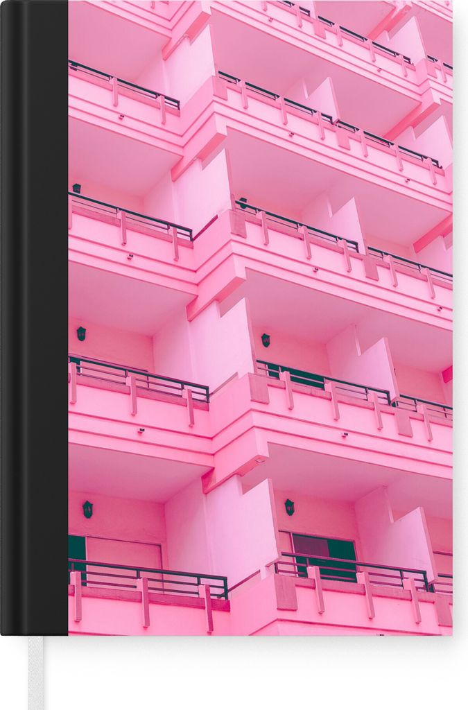 MuchoWow Notizbuch Tagebuch Haushaltsbuch Notebook A5 Balkon - Sommer - Rosa - Architektur - Notizblock - Notizheft - Notebook - Schreibblock - P...