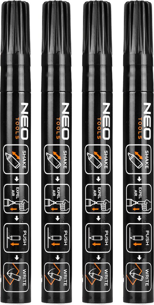 NEO TOOLS Permanent Marker, in Schwarz, Wasserfester Stift für Glas, Metall, Holz & Co, Strichstärke 4,4 mm, 4 Stück