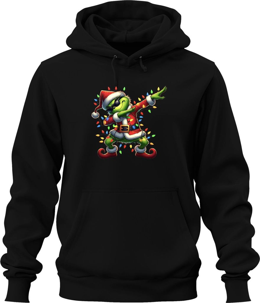 Grinch Dabbing Weihnachten Santa Lichterkette Lustig Geschenk Uni Hoodie Kapuzenpullover, Schwarz, L