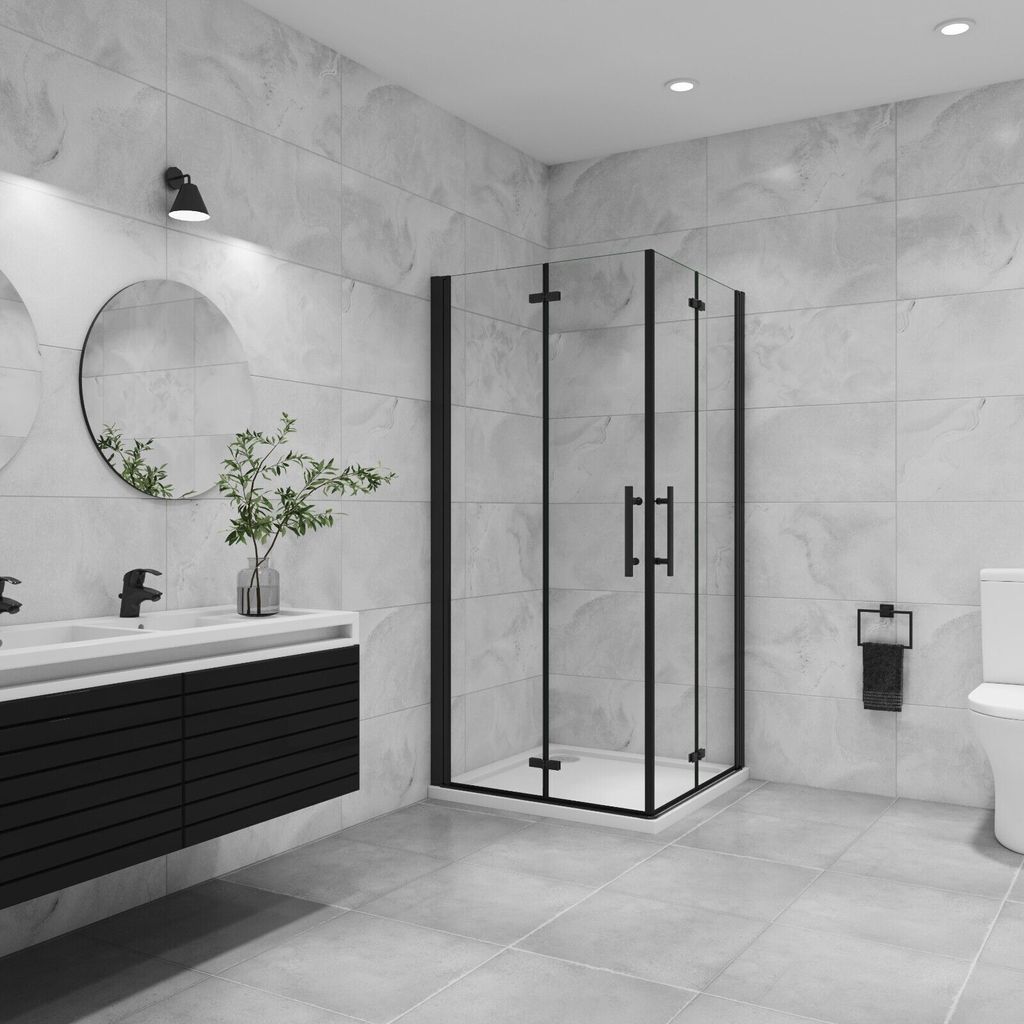 B.100x80cm H.185cm Schwarz Falttür eckdusche Duschkabinen 6mm NANO ESGglas Pendeltür Duschabtrennung Eckeinstieg Dusche