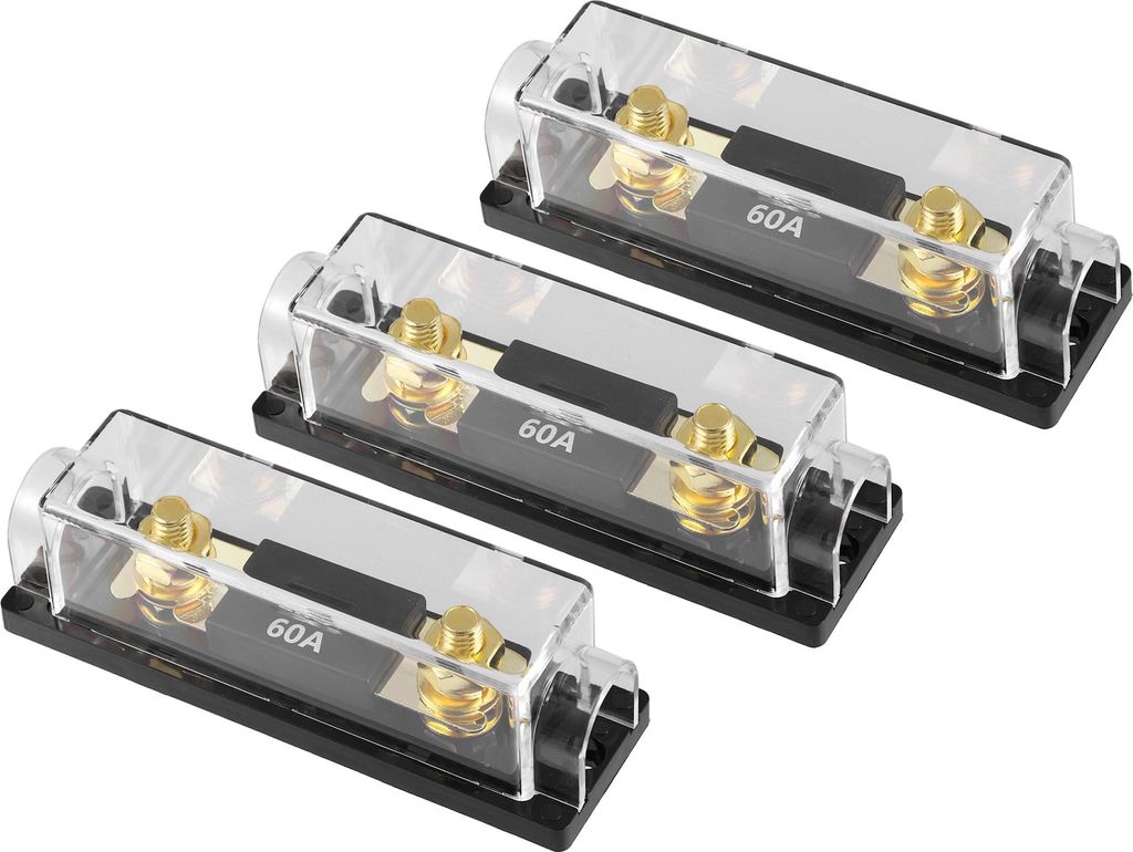 3 Stück Autoboot Sicherungshalter 60Amp mit Inline Halter Schmelzbar Schwarz