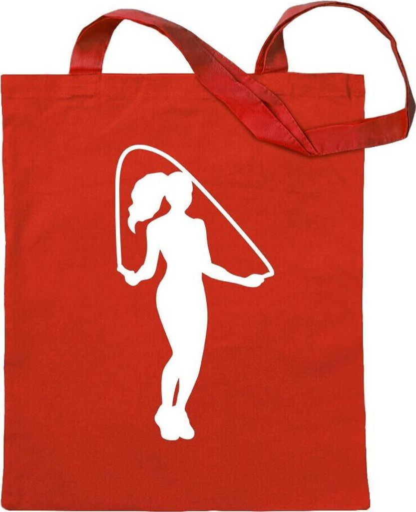 Kiwistar - Baumwolltasche - rot - Seilspringen Figur Sport - Tragetasche Stoffbeutel Umhängetasche Langer Henkel